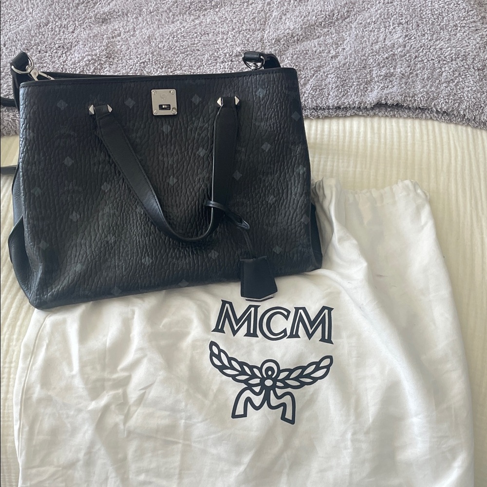MCM Black Textured Leather Handbag